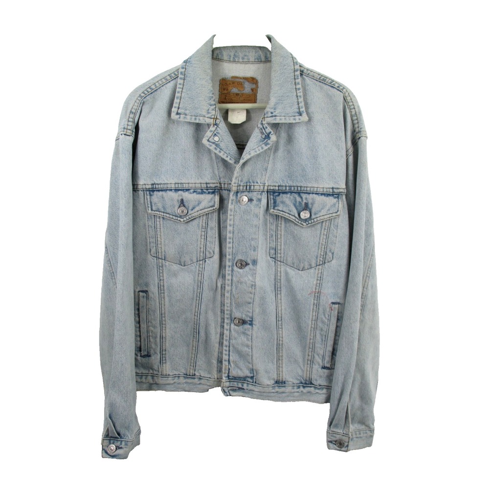 VTG 1990 GAP Denim Trucker Jacket Mens Medium Light Blue Biker 11-90